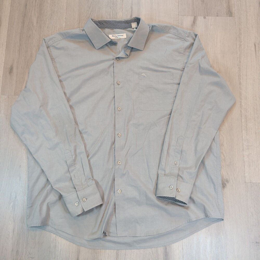 Tommy Bahama Shirt Mens 2XL Pebble Gray IslandZone Jersey Button Long Sleeve